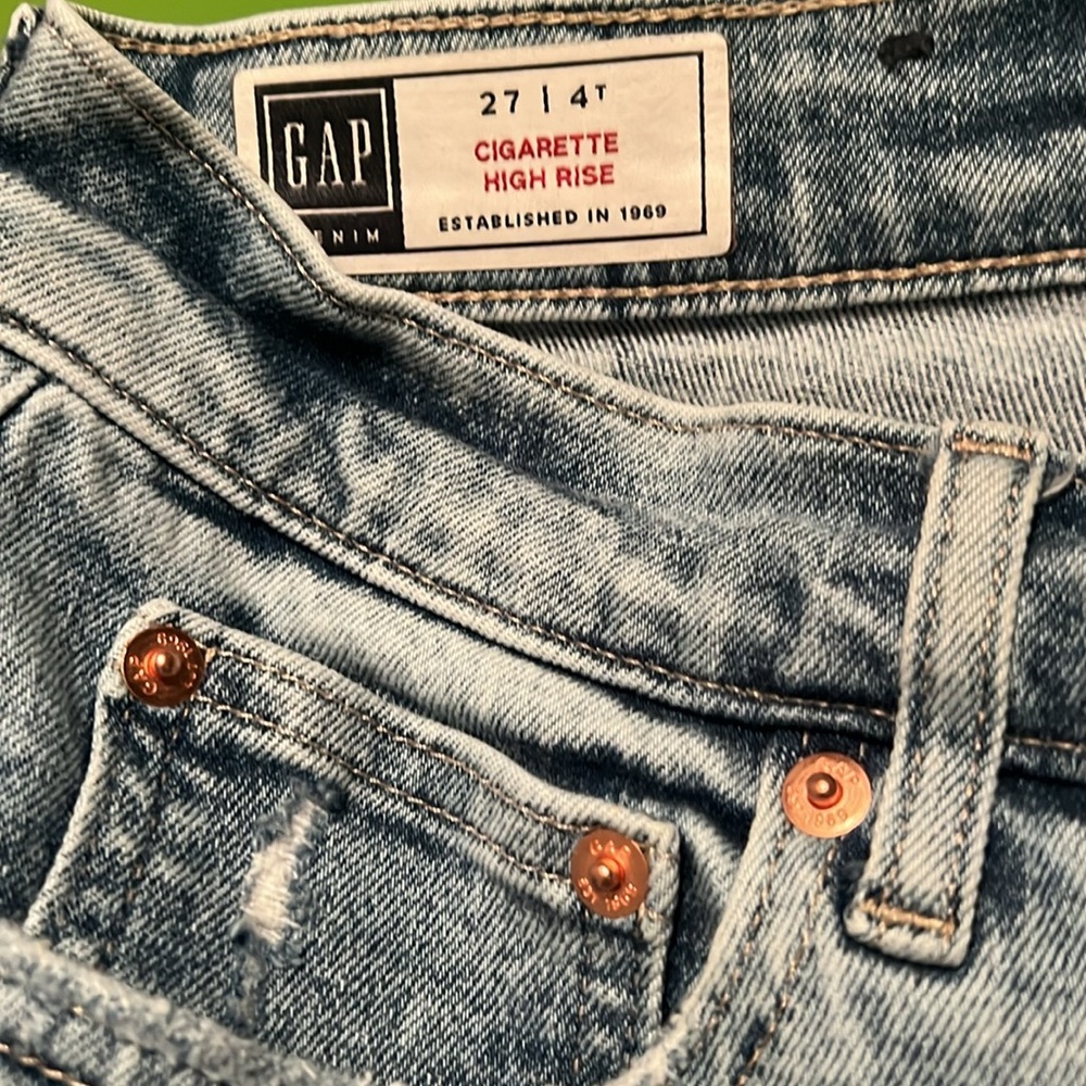 4T 27 GAP Cigarette High Rise SLIM STRETCH faded LIGHT  Jeans factory fray edge